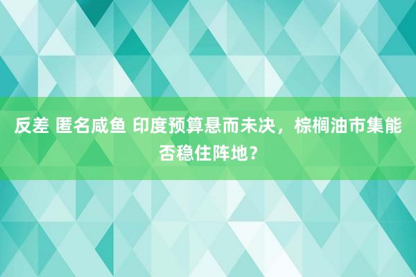 反差 匿名咸鱼 印度预算悬而未决，棕榈油市集能否稳住阵地？